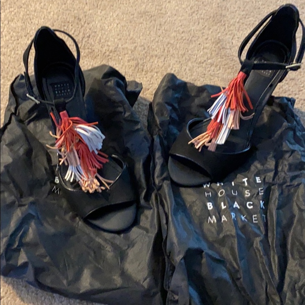 WHBM tassel heels with shoe bags